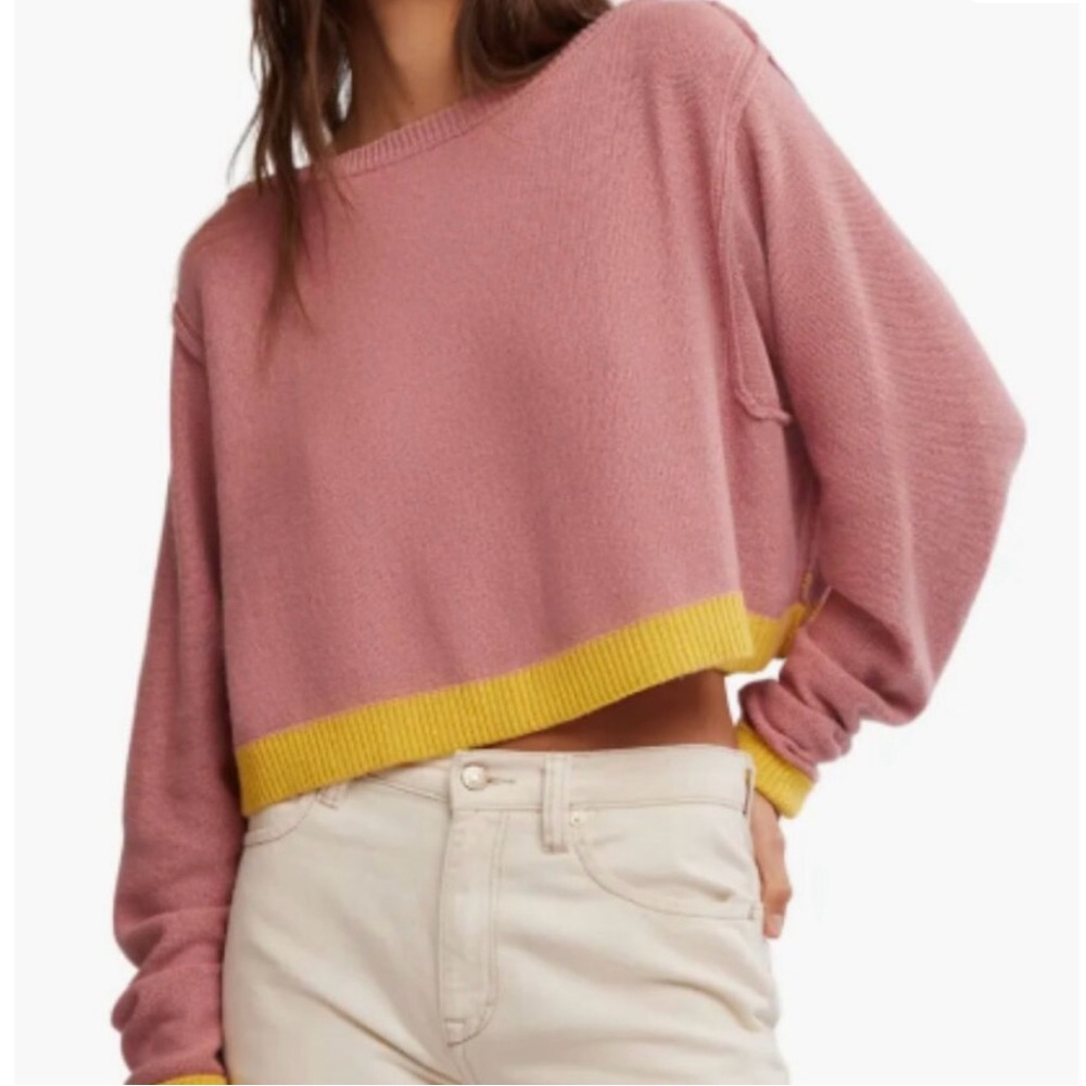 We The Free Blush and Mustard Crew Neck Sweater - Picture 2 of 3